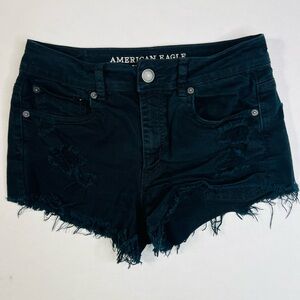 American Eagle High Rise Festival Distressed Black Denim Shorts
